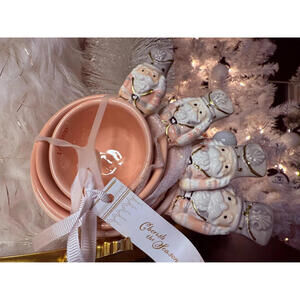 Arlington Designs Pink Santa Measuring Cup Set | Ceramic Nesting Cups | New